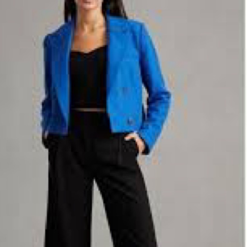 Maeve by Anthropologie Cropped Double Breasted Jacket in Royal Blue - Size Large